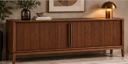 Buffet Classic — Façades cannelées, finition noyer